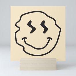 Wonky Smiley Face - Black and Cream Mini Art Print