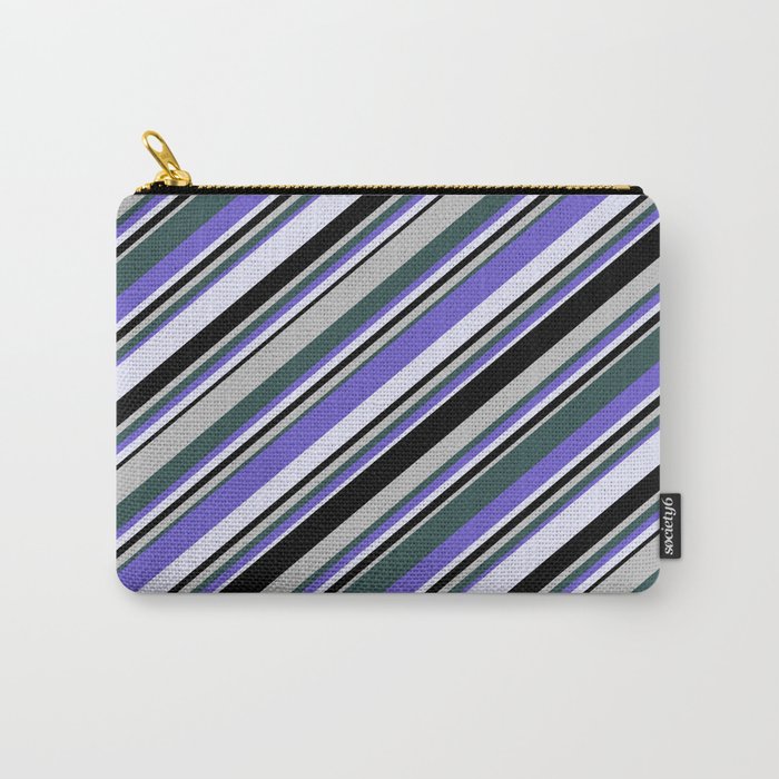 Eyecatching Grey, Dark Slate Gray, Slate Blue, Lavender, and Black Colored Lines/Stripes Pattern Carry-All Pouch