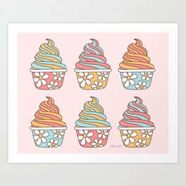 Retro Ice Cream, Cute Pattern with Daisy Art Print