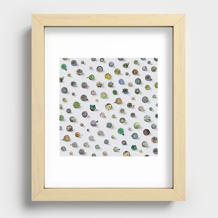 Coffee time. Cactus and succulents pattern Recessed Framed Print