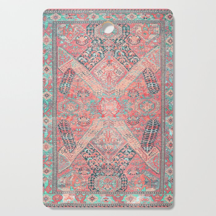 Blush Pink and Aqua Blue Antique Persian Rug Vintage Oriental Carpet Print Cutting Board