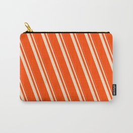 [ Thumbnail: Bisque & Red Colored Lines/Stripes Pattern Carry-All Pouch ]
