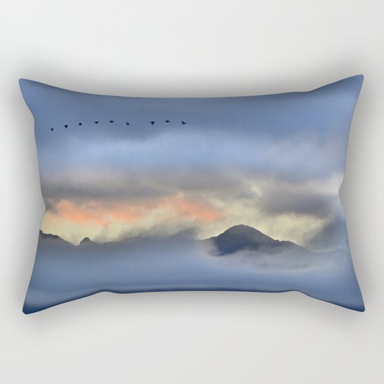 "Sunrise at the mountains". Birds in the morning. Rectangular Pillow