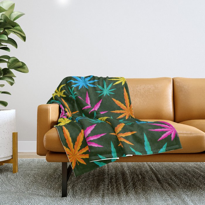 Colorful Marijuana weed Throw Blanket