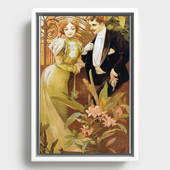 Alphonse Mucha Flirt Vintage Romantic Art Nouveau Framed