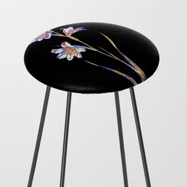 Floral Painted Lady Mosaic on Black Counter Stool