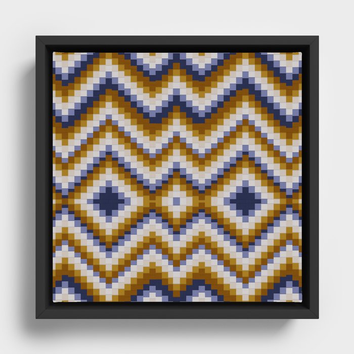 Patchwork pattern - sand and blue Framed Canvas