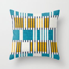 Bold minimalist retro stripes // midnight blue goldenrod yellow and teal blue geometric grid  Throw Pillow
