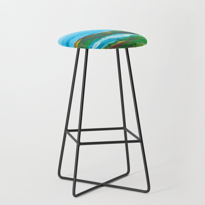 Summer Meadow Lake Landscape Painting Bar Stool