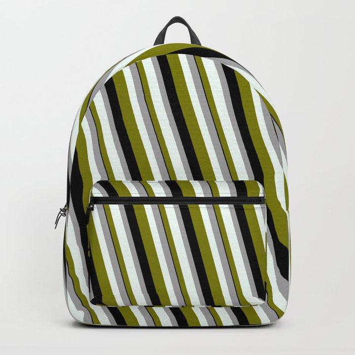 Dark Gray, Mint Cream, Green & Black Colored Stripes/Lines Pattern Backpack