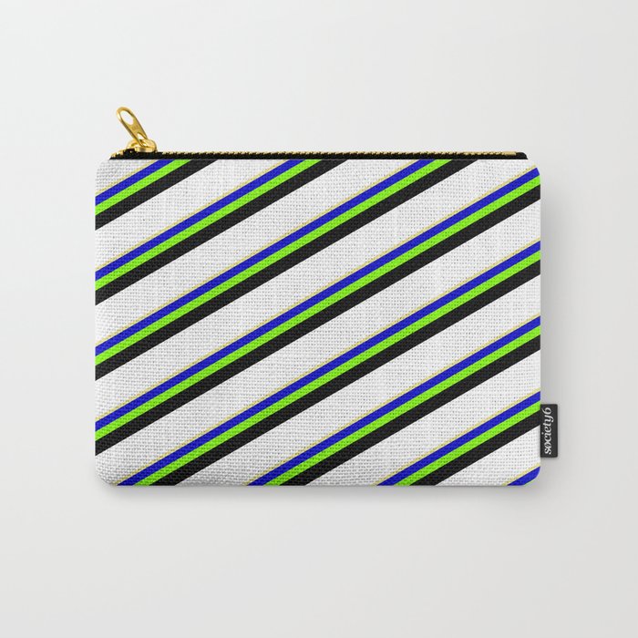 Eyecatching Tan, Blue, Chartreuse, Black & White Colored Lines/Stripes Pattern Carry-All Pouch