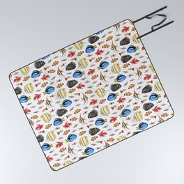 Tropical Fish on White - pattern Picnic Blanket