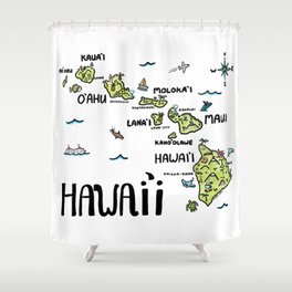 Hawaii Illustrated Map Color Shower Curtain