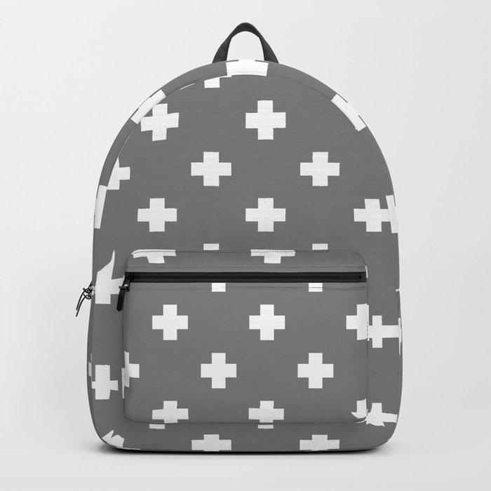 White Swiss Cross Pattern on Light Grey background Backpack