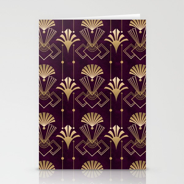 Art Deco Elegance Gold Decor On Red Velvet Stationery Cards