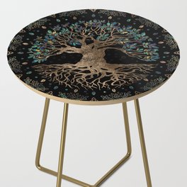 Tree of life -Yggdrasil Golden and Marble ornament Side Table