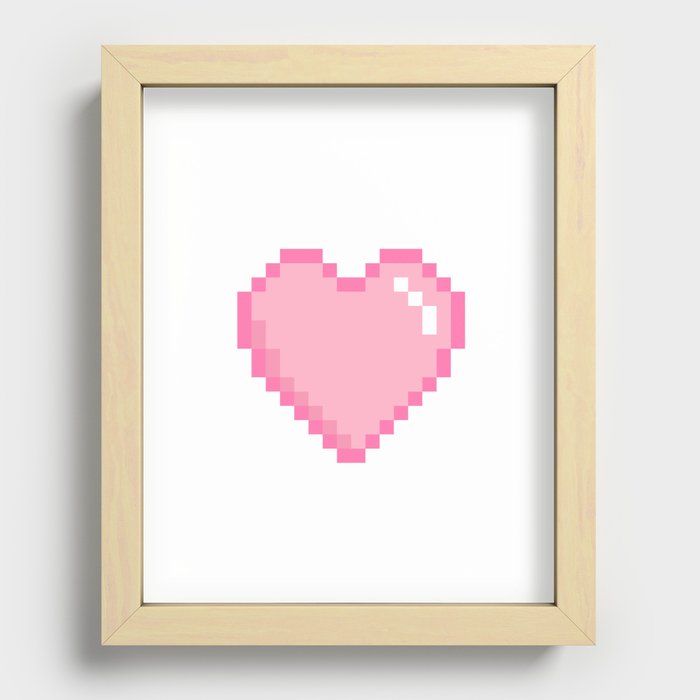 Pink Love 8 Bit Pixel Heart Recessed Framed Print