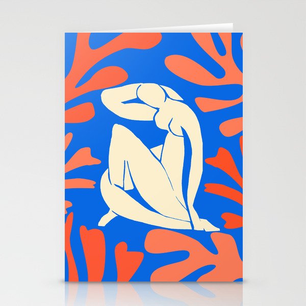 Bathing Nude with Coral and Blue Seagrass Matisse Inspired Abstract Painting Stationery Cards