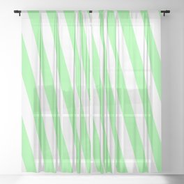 [ Thumbnail: Green and White Colored Lines/Stripes Pattern Sheer Curtain ]