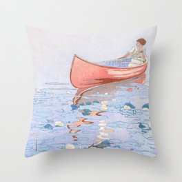 Woman Canoeing Throw Pillow