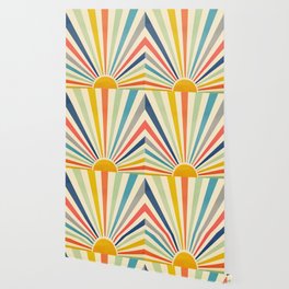 Sun Retro Art III Wallpaper | Happy, Sunrise, Relax, Rainbow, Rays, Colorful, Curated, Light, Sun, Symbol 