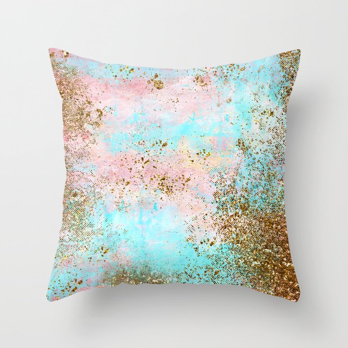 Pink and Gold Mermaid Sea Foam Glitter Throw Pillow