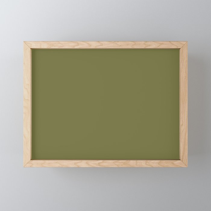Enthusiast Dark Green Yellow Solid Color Pairs To Sherwin Williams Relentless Olive SW 6425 Framed Mini Art Print