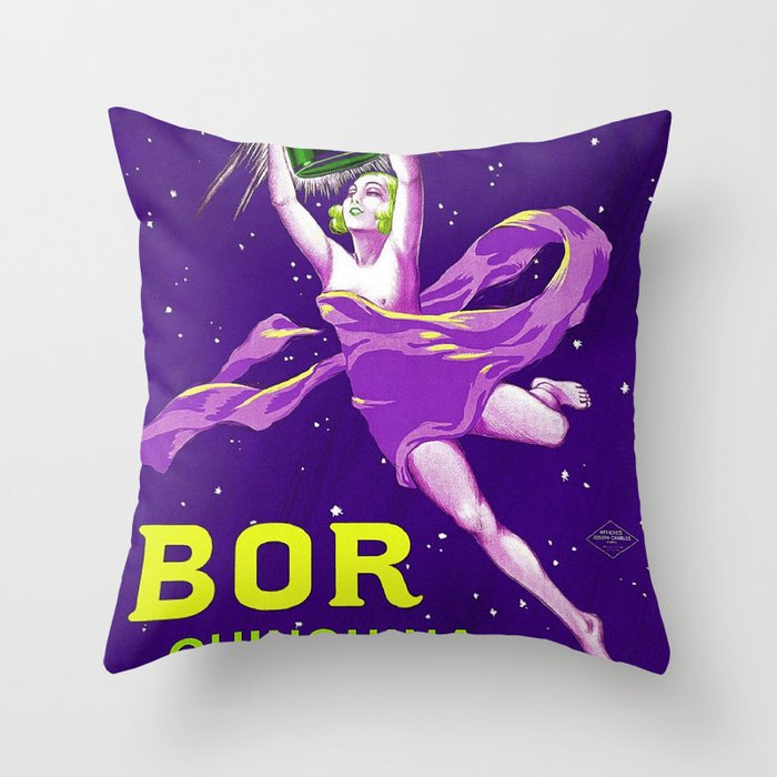 1924 BOR Quinpuina French wine and spirits vintage advertising poster purple background Throw Pillow