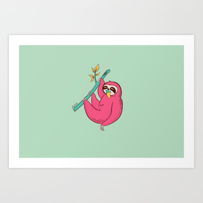 Sloth hanging from tree Art Print