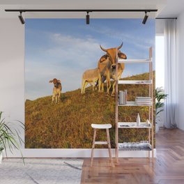 Mama and Baby Cows Stare Wall Mural
