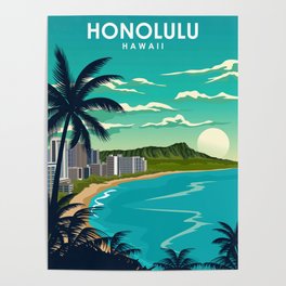 Honolulu Hawaii Vintage Minimal Travel Poster Poster