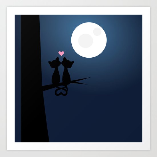 Cats Under The Moon Art Print