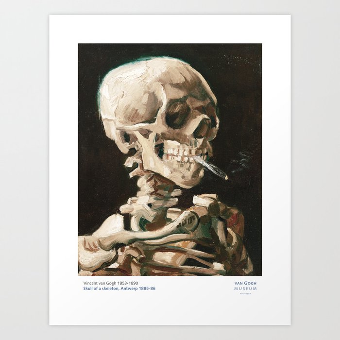 Vincent Van Gogh Head Skeleton Burning Cigarette Skull Art Exhibition Print Art Print