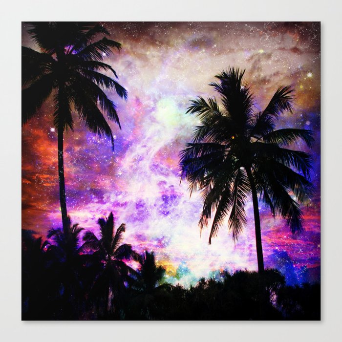 Nebula Palm Trees Canvas Print