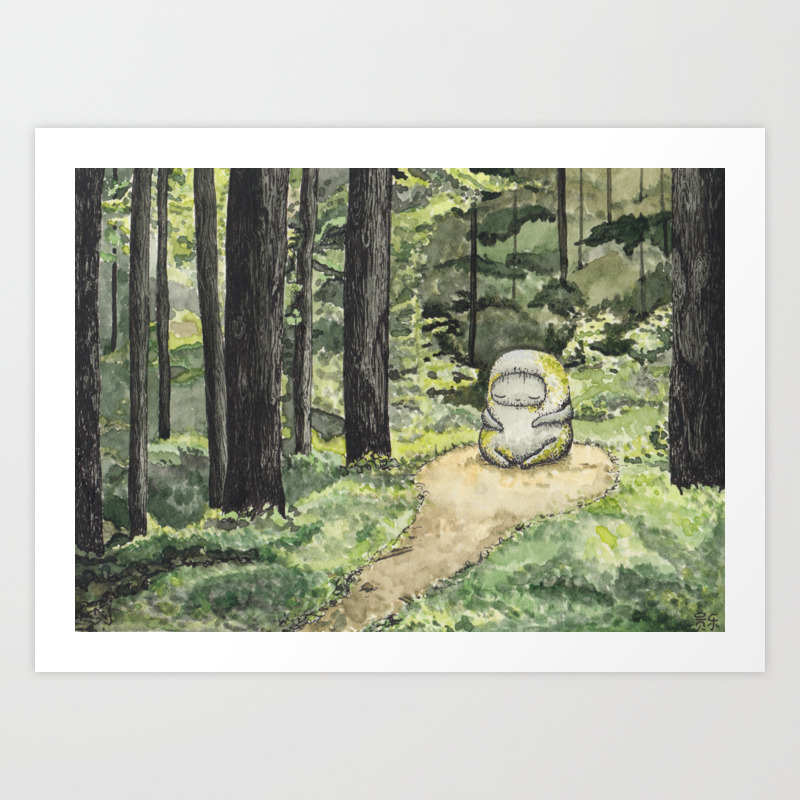 Statue In A Forest Watercolor Painting Art Print By Mohu Society6
