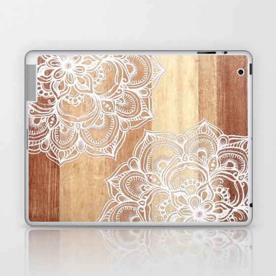 White doodles on blonde wood - neutral / nude colors Laptop & iPad Skin