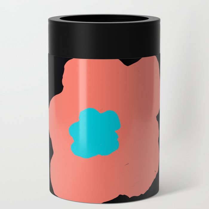 Large Pop-Art Retro Flowers in Coral on Black Background  Can Cooler