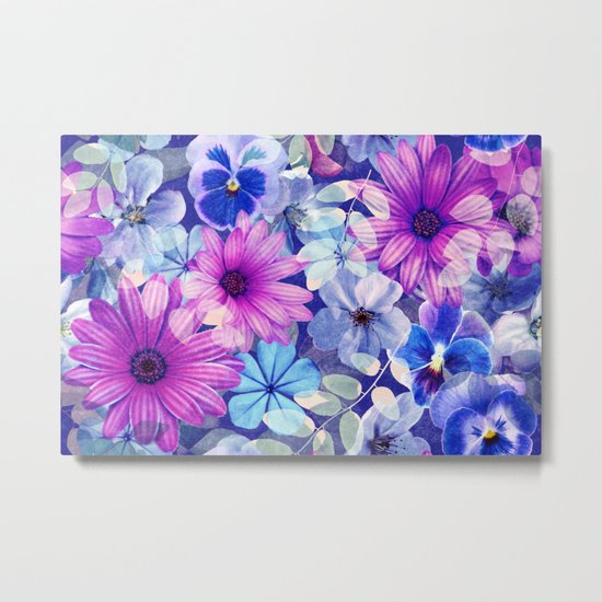 Dark pink and blue floral pattern Metal Print