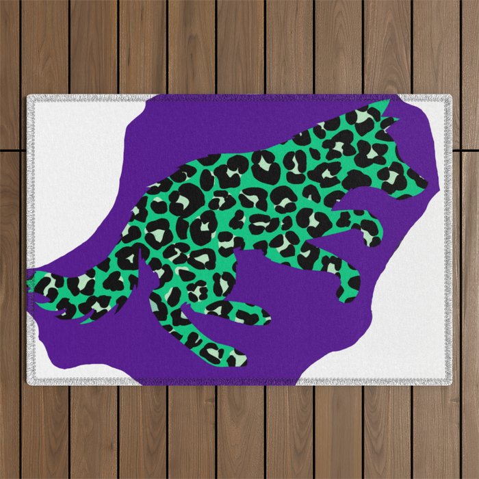 Teal leopard wolf  Outdoor Rug