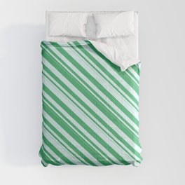 [ Thumbnail: Sea Green and Light Cyan Colored Pattern of Stripes Comforter ]