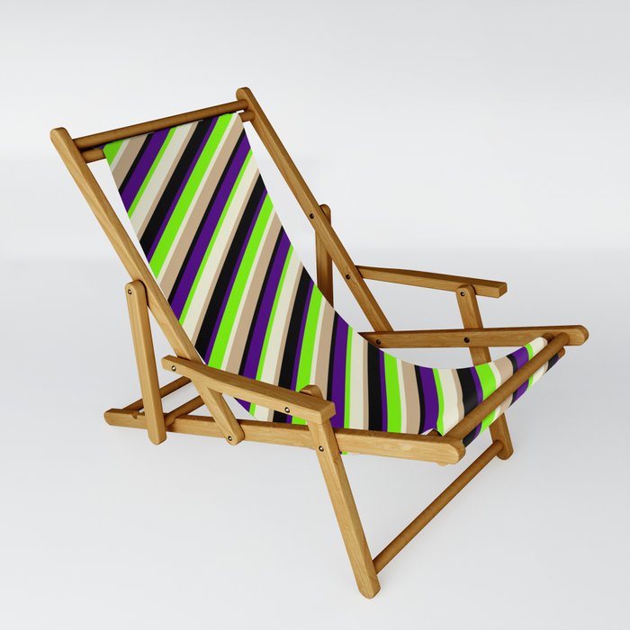 Eyecatching Indigo, Green, Beige, Tan, and Black Colored Lined/Striped Pattern Sling Chair