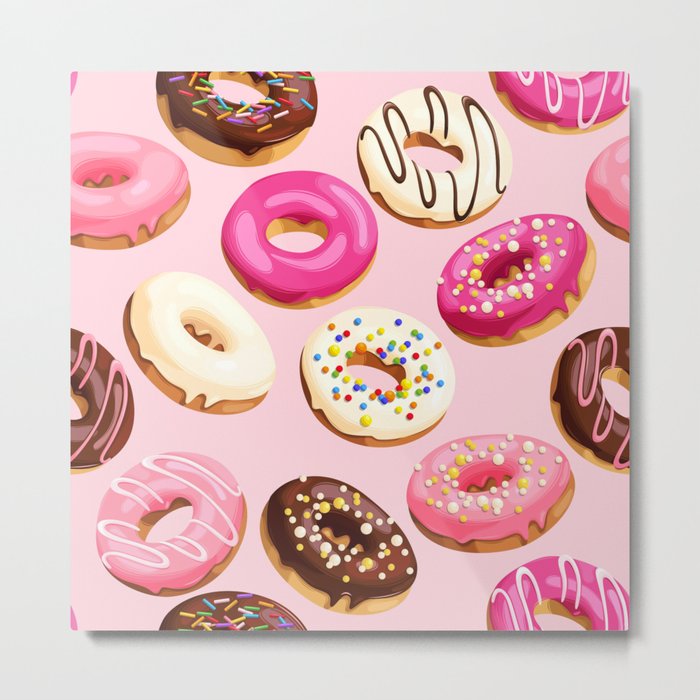 Retro Pink Doughnuts Metal Print