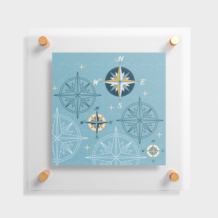Travel by Compass - Nautical Blue Floating Acrylic Print