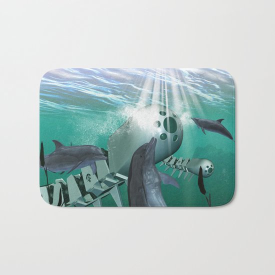 Mechanical fish and dolphins Bath Mat