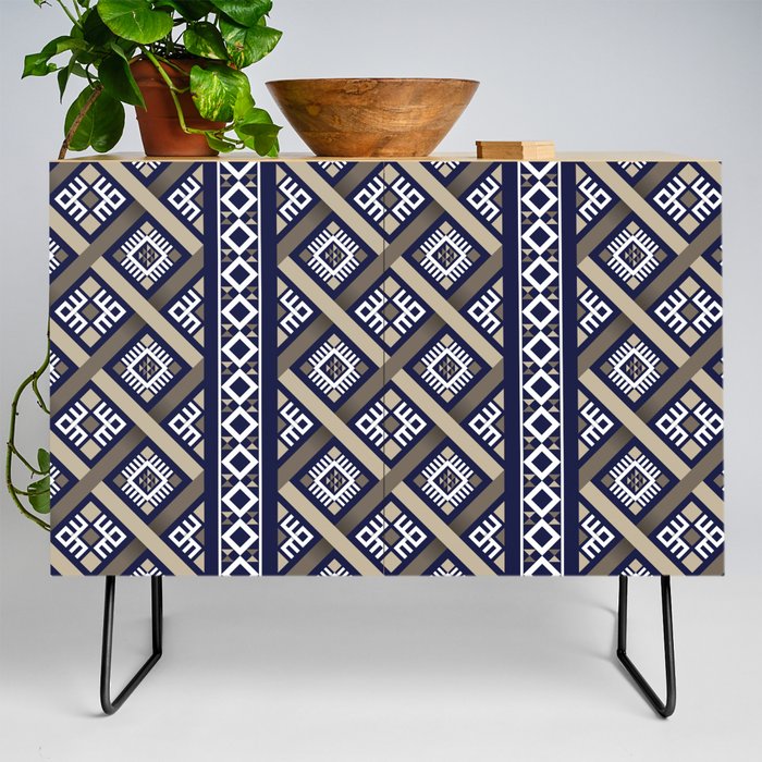 Ethnic Abstract Pattern - Gray Black Credenza