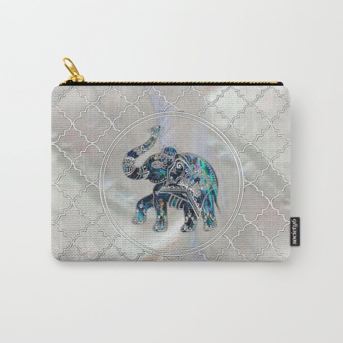 Silver Framed Elephant on Abalone and Pearl Carry-All Pouch