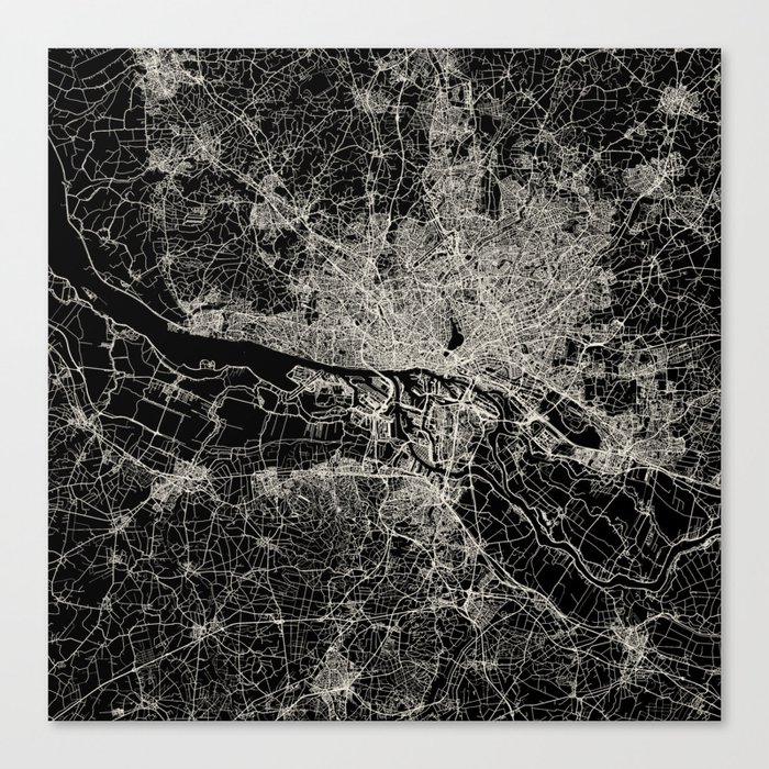 Hamburg - Germany City Map - Black and White City Aesthetic Canvas Print