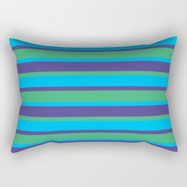 [ Thumbnail: Dark Slate Blue, Sea Green & Deep Sky Blue Colored Striped Pattern Rectangular Pillow ]