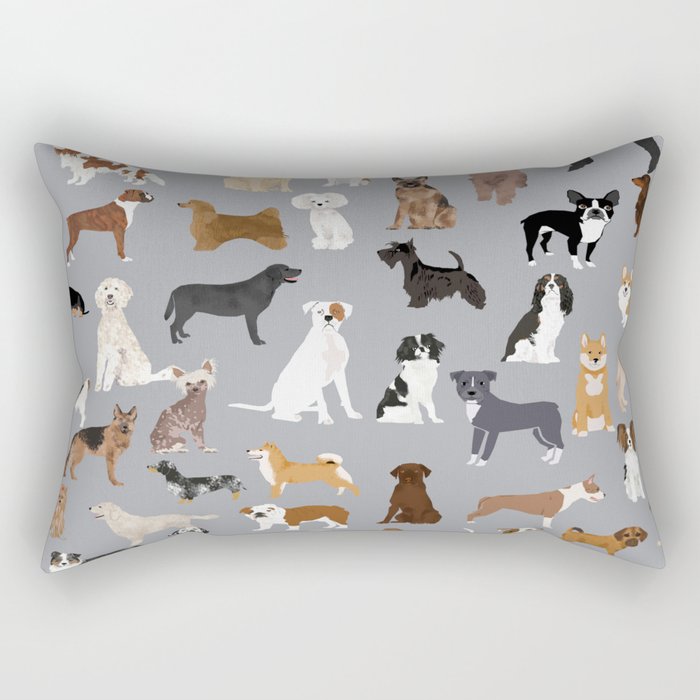 Mixed Dog lots of dogs dog lovers rescue dog art print pattern grey poodle shepherd akita corgi Rectangular Pillow