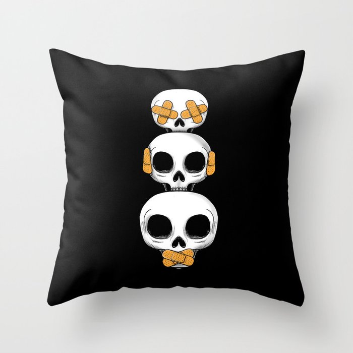 Cute Skulls No Evil II Throw Pillow